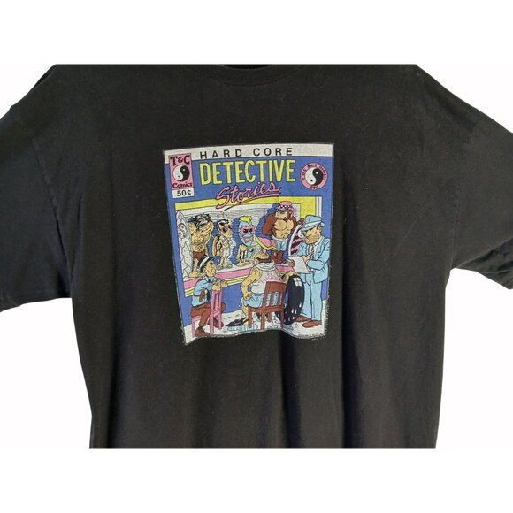 Vintage Alstyle Hard Core Detective Stories Graphic T Shirt Black Mens 2XL T C - Picture 2 of 16